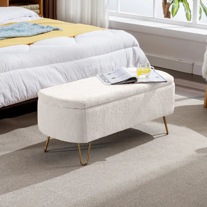 Storage Ottoman Bench with Faux Fur End of Bed