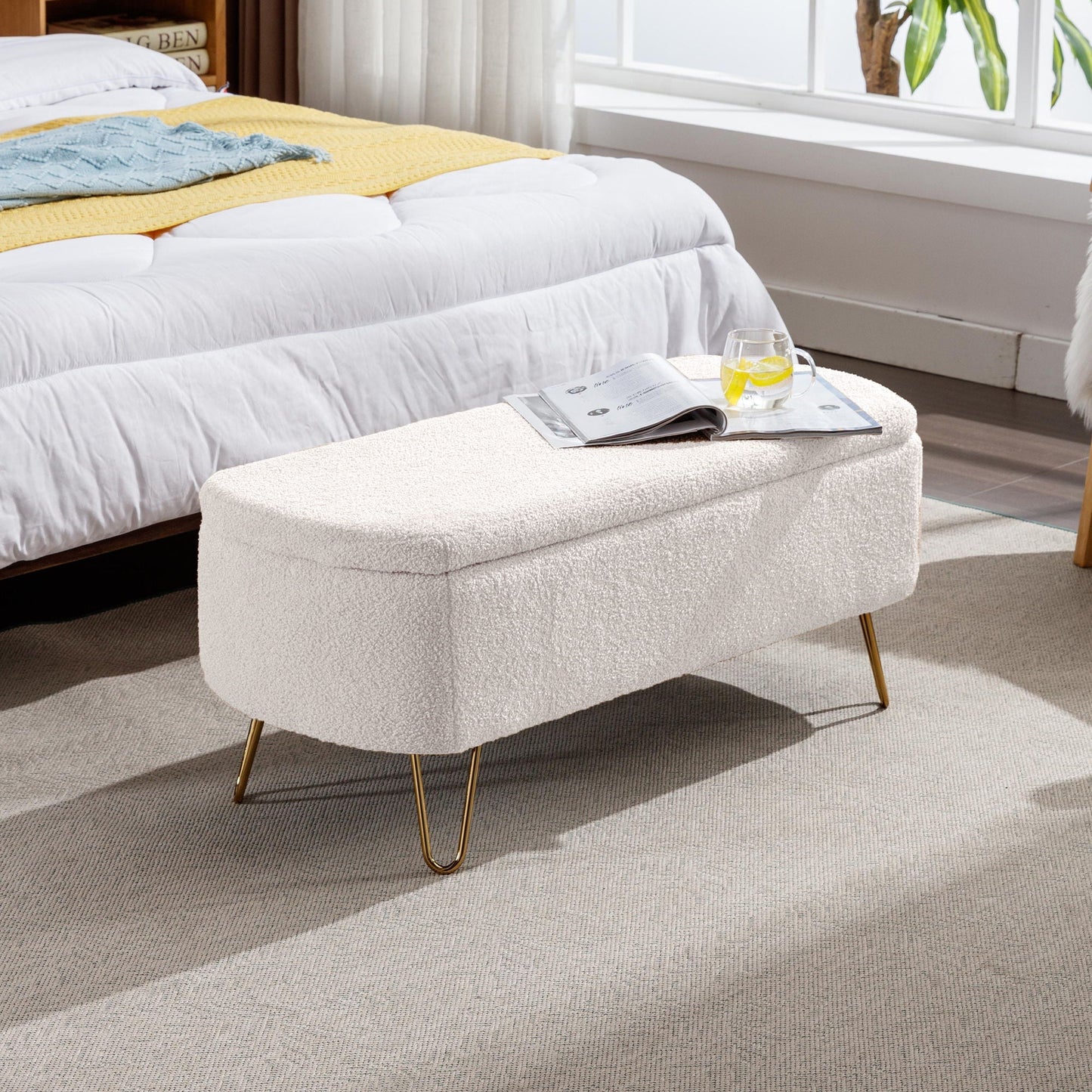 Soft Faux Fur Storage Ottoman For Bedroom