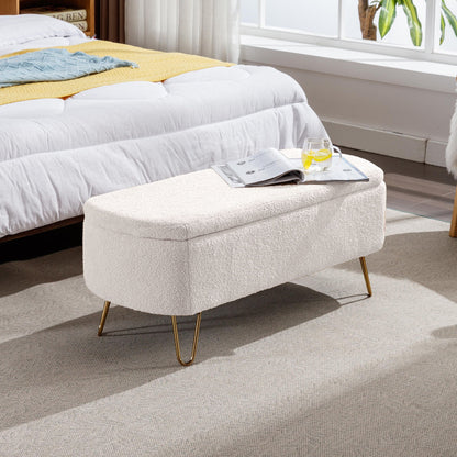 Soft Faux Fur Storage Ottoman For Bedroom