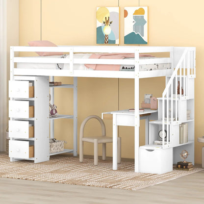 Loft Bed with Storage Drawers Desk and Stairs