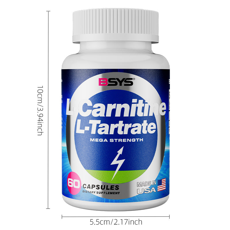 BSYS L-Carnitine L-Tartrate Mega Strength capsules, white with blue label, 60 capsules on Tampa Home & Garden Store