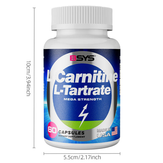 BSYS L-Carnitine L-Tartrate Mega Strength capsules, white with blue label, 60 capsules on Tampa Home & Garden Store