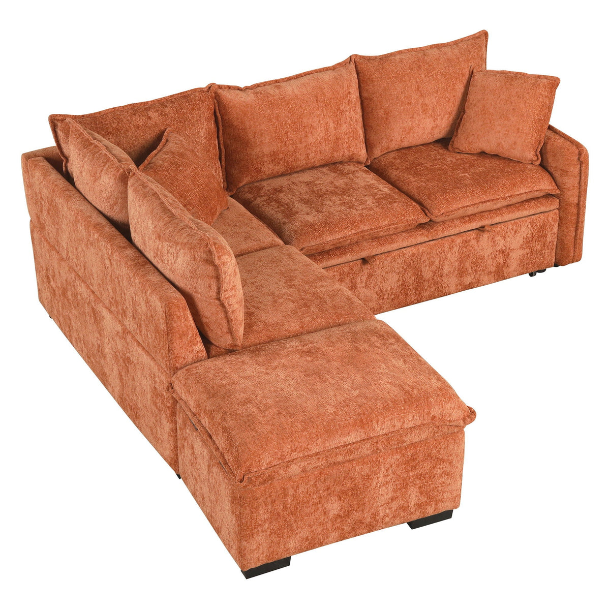 HouseOfZazla orange velvet convertible sleeper sectional with storage ottoman on Tampa Home & Garden Store
