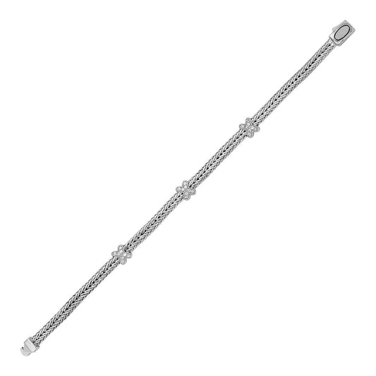 Woven Rope Bracelet with White Sapphire X Accents in Sterling Silver - Tampa Home & Garden Store