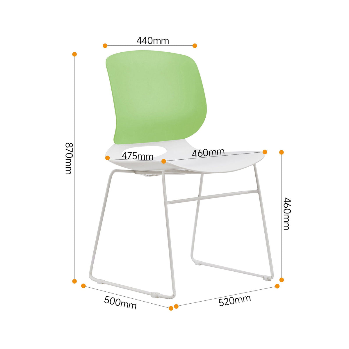 Ergonomic backrest stacking chair, lime green backrest, white frame, set of 4 on Tampa Home & Garden Store