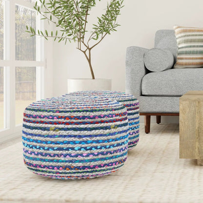 Margo Handcrafted Round Pouf, multicolor braided, 2-pouf set by Unique Piece Furniture on Tampa Home & Garden Store