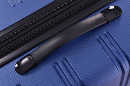 Luggage set close-up of black hardside zipper and handle on blue suitcase on Tampa Home & Garden Store