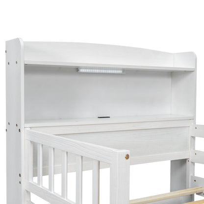 Platform bed with LED light, white wooden finish, guardrail and 2 drawers HouseOfZazla on Tampa Home & Garden Store
