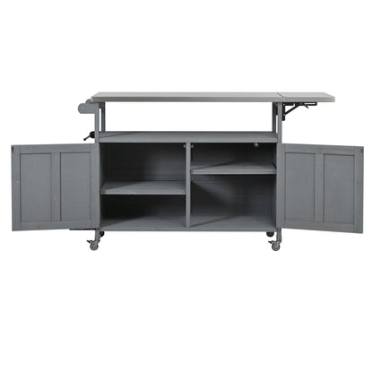 Foldable outdoor kitchen island cart in gray metal with wheels and fold-out side shelf on Tampa Home & Garden Store