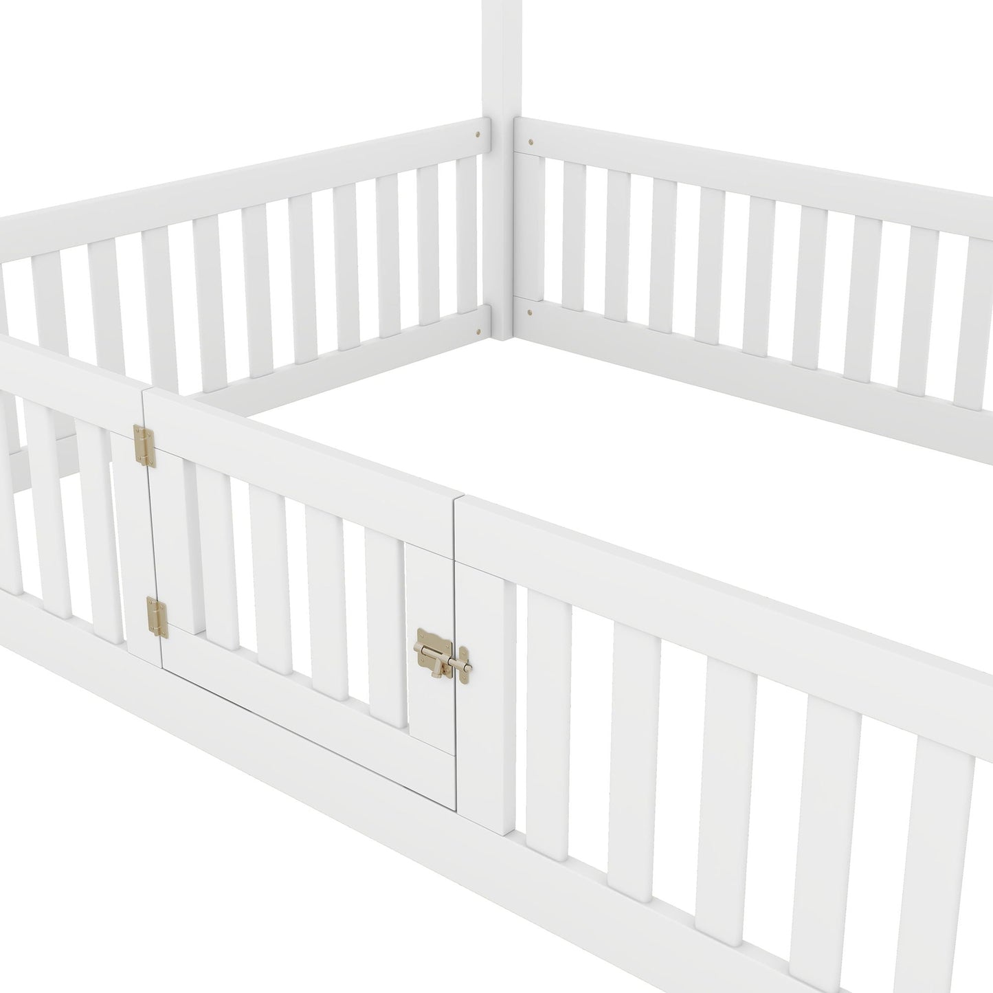 Wood House Bed With Fence And Door white platform bed frame by HouseOfZazla on Tampa Home & Garden Store