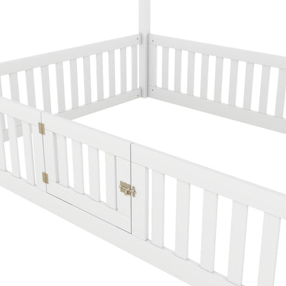 Wood House Bed With Fence And Door white platform bed frame by HouseOfZazla on Tampa Home & Garden Store