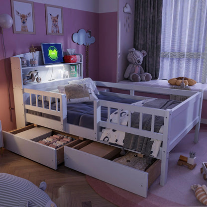 Platform Bed with LED Light and 2 Drawers