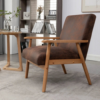 Brown Wide Arm Chair Solid Wood Frame Upholstery