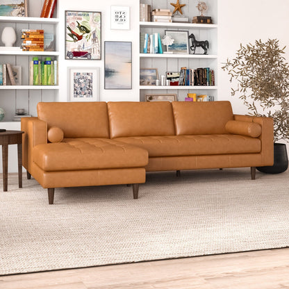 Anthony Corner Sectional Sofa tan leather with chaise, tufted cushions by HouseOfZazla on Tampa Home & Garden Store