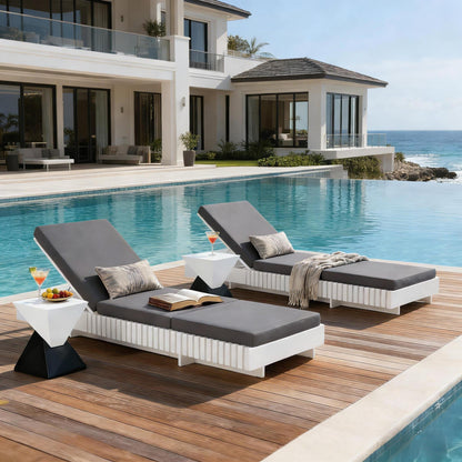 Premium White Acacia Wood Patio Chaise Lounge