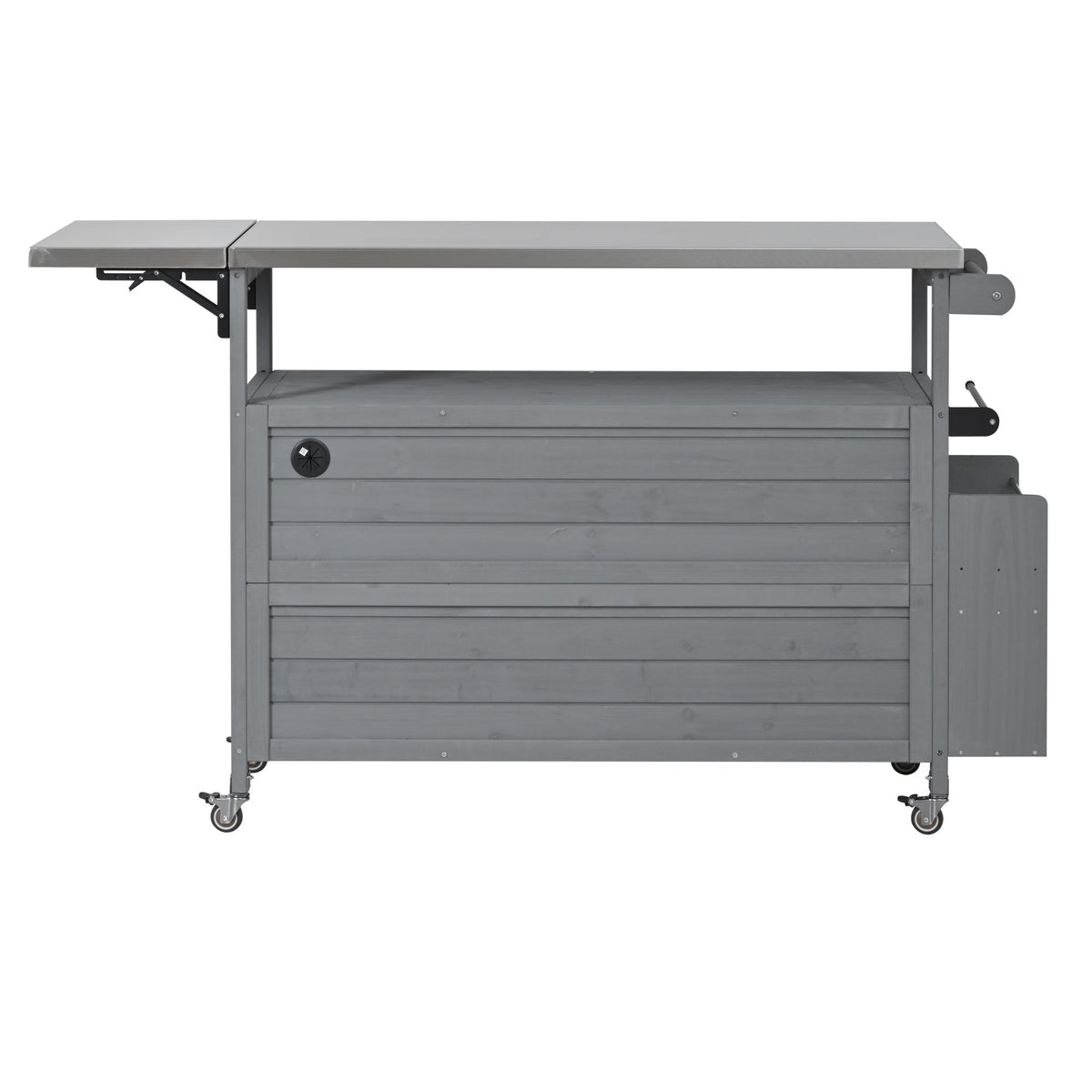 Foldable Outdoor Kitchen Island Patio Mobile Kitchen Cart gray metal with wheels and fold-out side shelf on Tampa Home & Garden Store