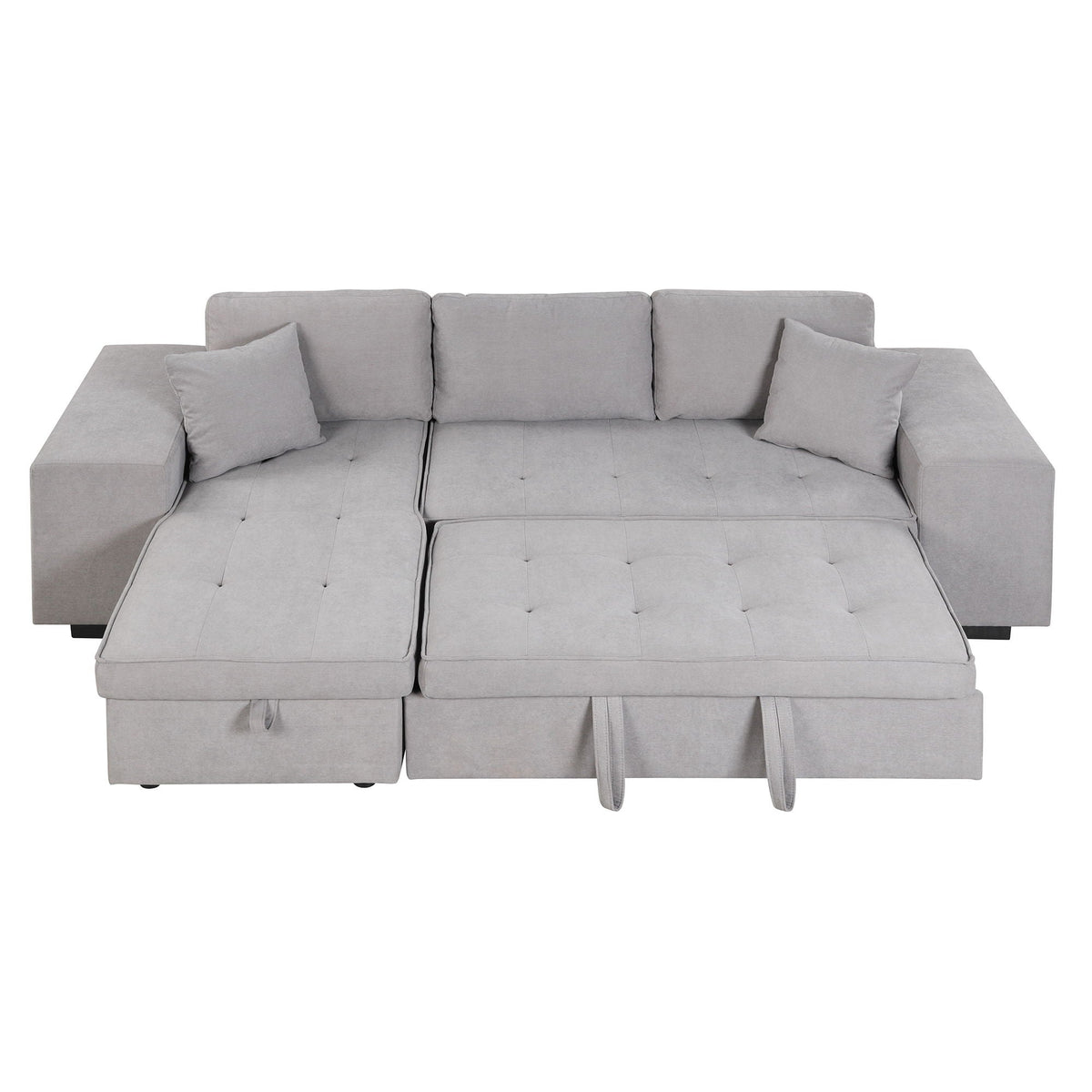 Modern L-shaped 3-seat reversible sleeper sectional with 2 gray fabric ottomans on Tampa Home & Garden Store
