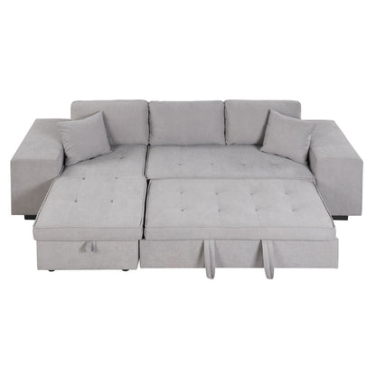 Modern L-shaped 3-seat reversible sleeper sectional with 2 gray fabric ottomans on Tampa Home & Garden Store
