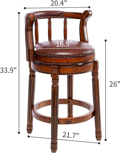 Wooden Bar Stool With a Cow Hide Swivel Seat Back