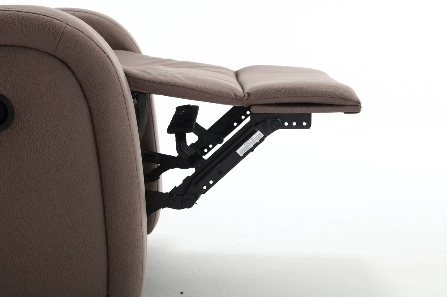 Modern soft manual recliner chair in taupe fabric with extended footrest on Tampa Home & Garden Store