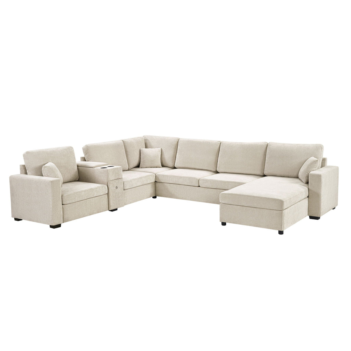 Modular 5-seat U-shaped sectional sofa with chaise, built-in cup holders and storage drawer on Tampa Home & Garden Store