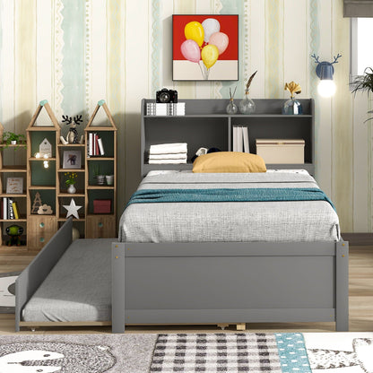 Twin Bed With Trundle And Storage Bookcase