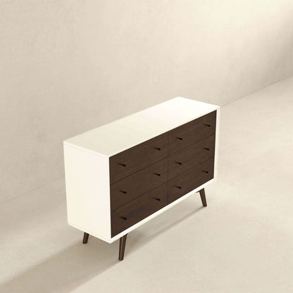 6-Drawer Dresser by HouseOfZazla with white frame and dark brown drawers, mid-century legs on Tampa Home & Garden Store