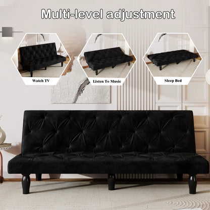 Sofa bed with adjustable backrest in black tufted upholstery; Unique Piece Furniture futon on Tampa Home & Garden Store