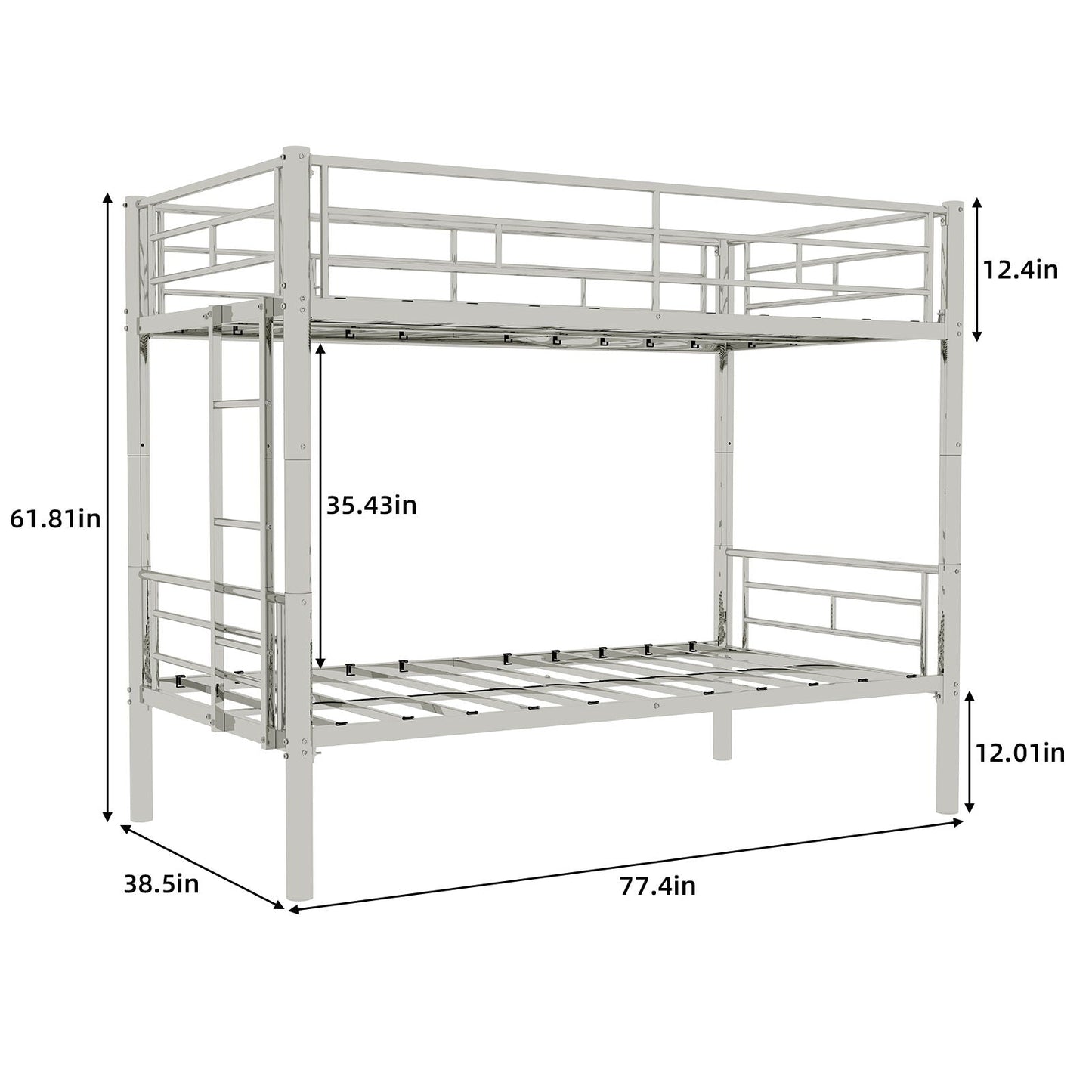 Metal Convertible Bunk Bed Frame with Guardrail