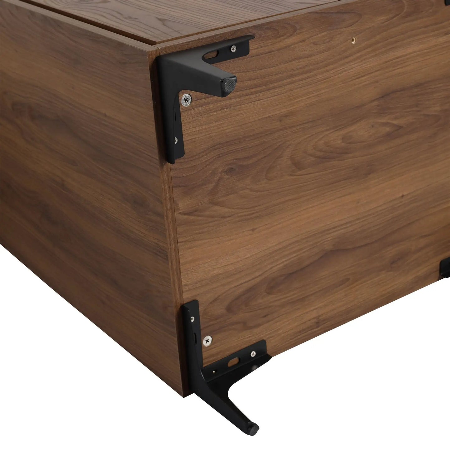 Vanity storage cabinet in warm wood veneer with black metal bracket and engineered wood on Tampa Home & Garden Store
