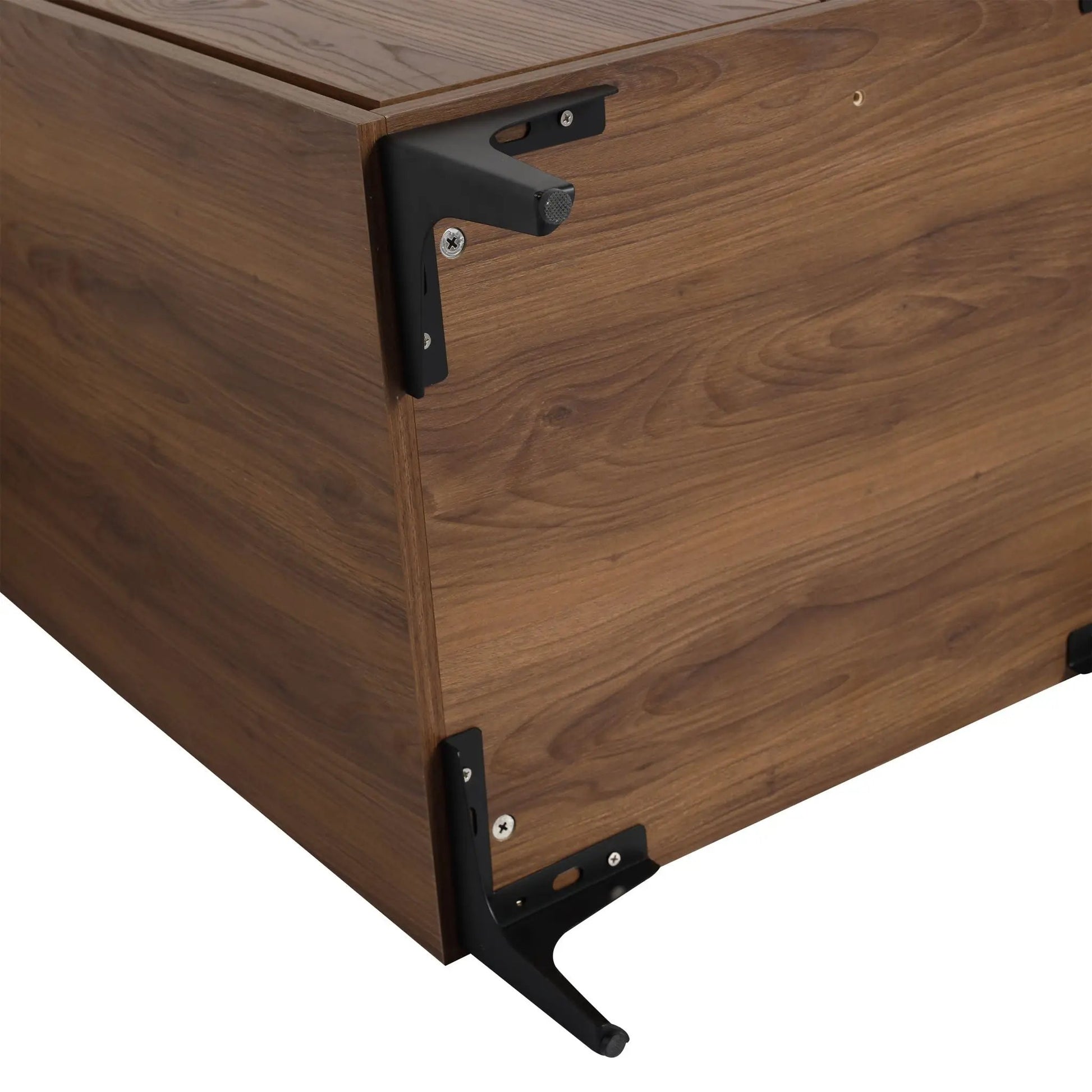 Vanity storage cabinet in warm wood veneer with black metal bracket and engineered wood on Tampa Home & Garden Store