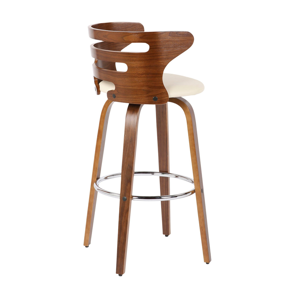 Mid Century Modern fixed-height swivel barstool with wood back and beige cushion set of 2 on Tampa Home & Garden Store