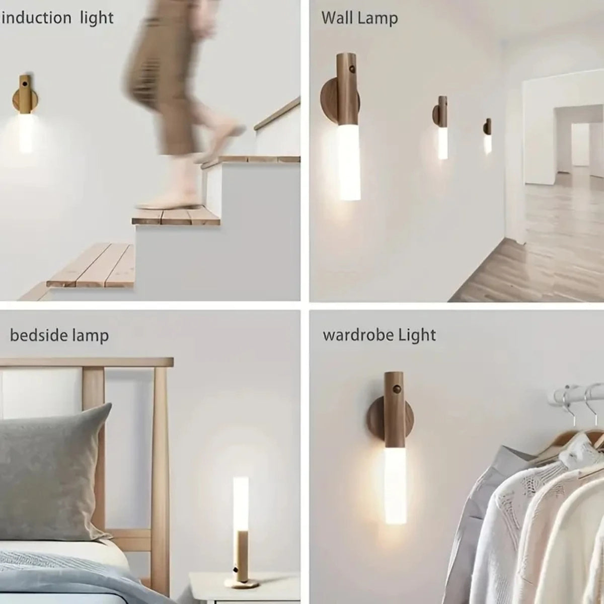 Rechargeable motion sensor night light magnetic wooden wall lamp warm white glow on Tampa Home & Garden Store