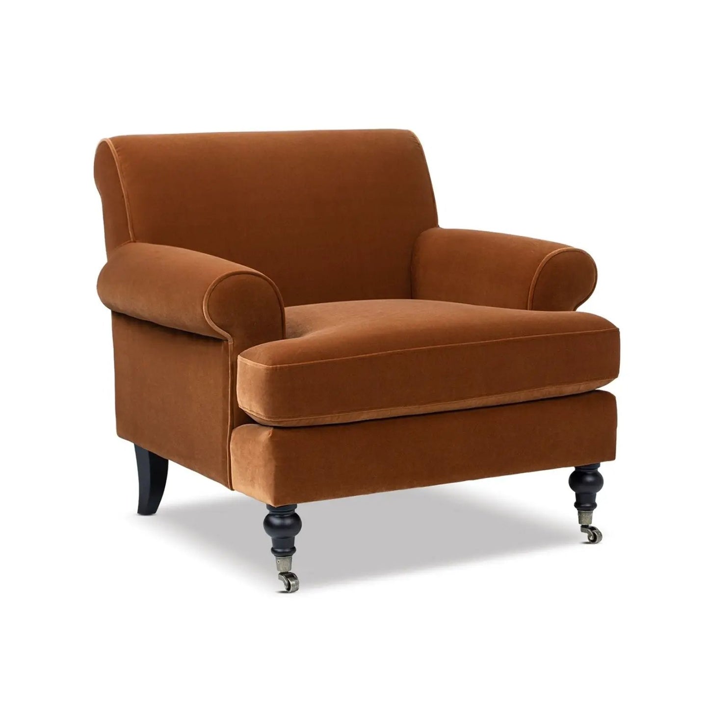 Alana Lawson accent arm chair caster wheels orange upholstery by Unique Piece Furniture on Tampa Home & Garden Store