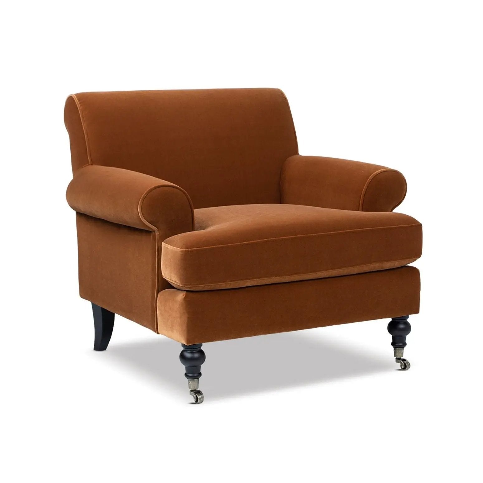 Alana Lawson accent arm chair caster wheels orange upholstery by Unique Piece Furniture on Tampa Home & Garden Store