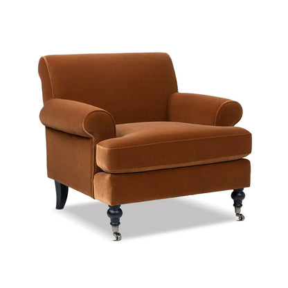 Alana Lawson accent arm chair caster wheels orange upholstery by Unique Piece Furniture on Tampa Home & Garden Store