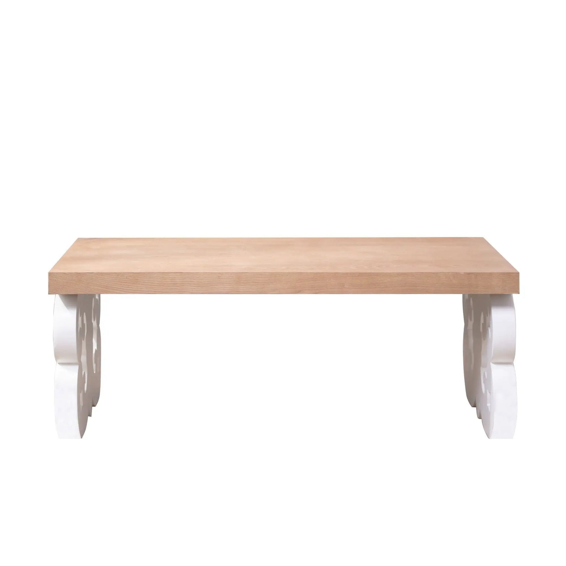 Ornate Scroll Base Coffee Table with light oak top and carved scroll legs on Tampa Home & Garden Store