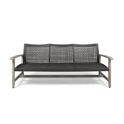 Outdoor Acacia Wood Wicker 3 Seater Sofa by HouseOfZazla with wicker and metal frame on Tampa Home & Garden Store