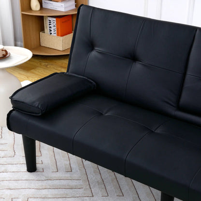Sofa bed futon in black faux leather with foldable design by Unique Piece Furniture on Tampa Home & Garden Store
