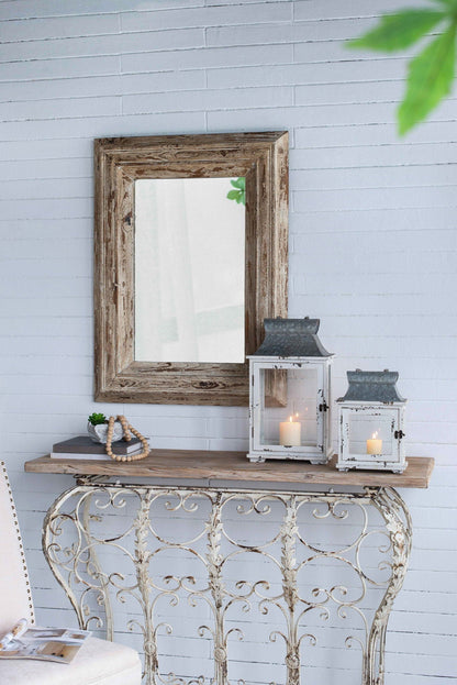 Wooden candle lanterns set of two with white finish and glass panels HouseOfZazla on Tampa Home & Garden Store