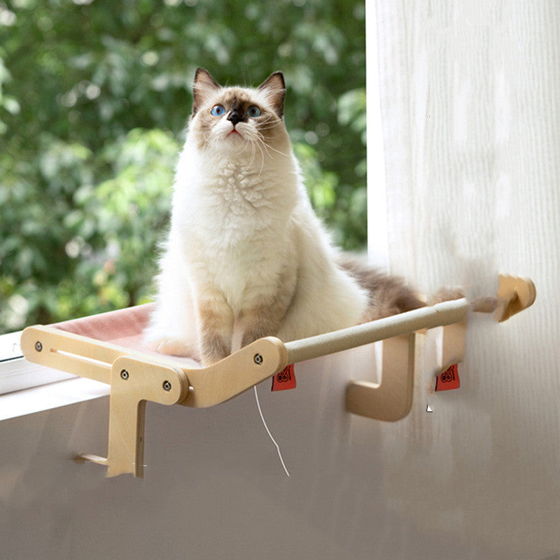 Cat hanging bed on a window balcony hammock, wooden frame with pink fabric by Sell My Stuff on Tampa Home & Garden Store