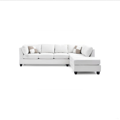 Malone Comfort Sectional white upholstered sofa with chaise, beige pillows HouseOfZazla on Tampa Home & Garden Store