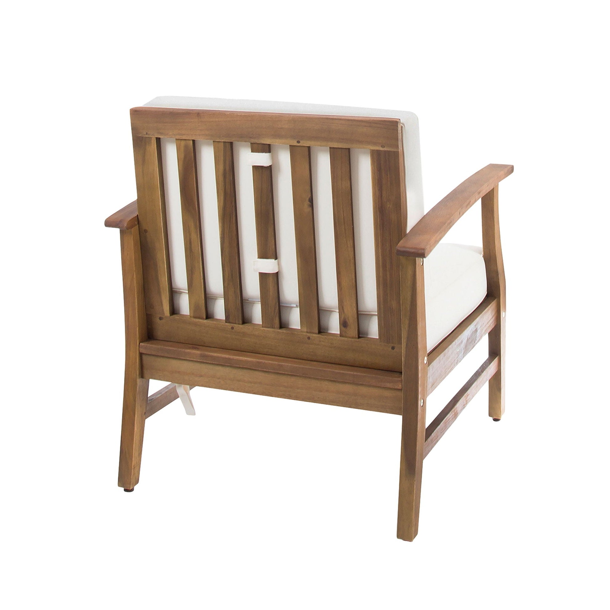 Perla Contemporary Club Chair outdoor arm chair with water resistant cushion, wooden brown frame on Tampa Home & Garden Store