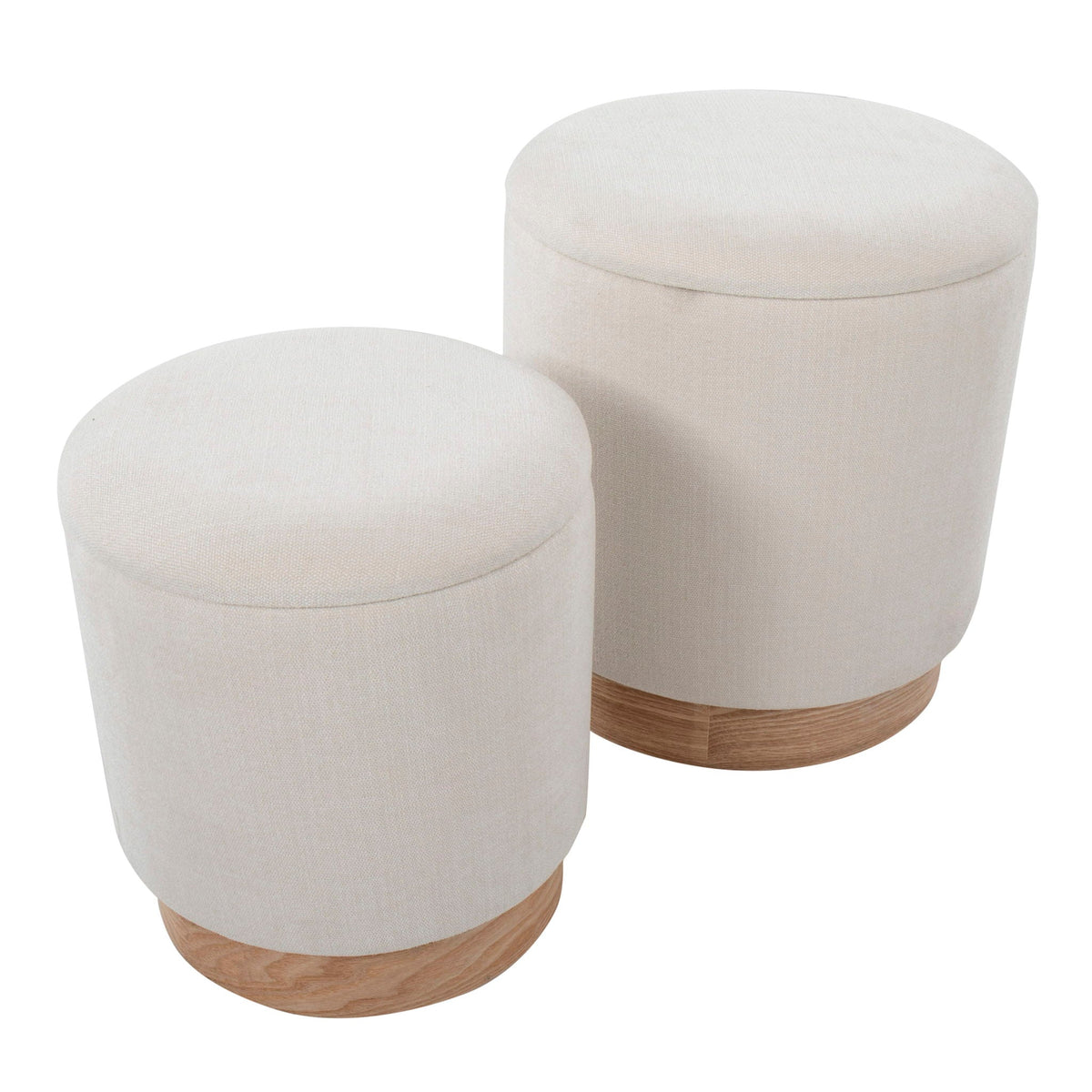 2-piece Contemporary Nesting Ottoman Set by HouseOfZazla, beige fabric with wood bases on Tampa Home & Garden Store