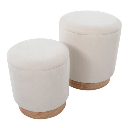2-piece Contemporary Nesting Ottoman Set by HouseOfZazla, beige fabric with wood bases on Tampa Home & Garden Store