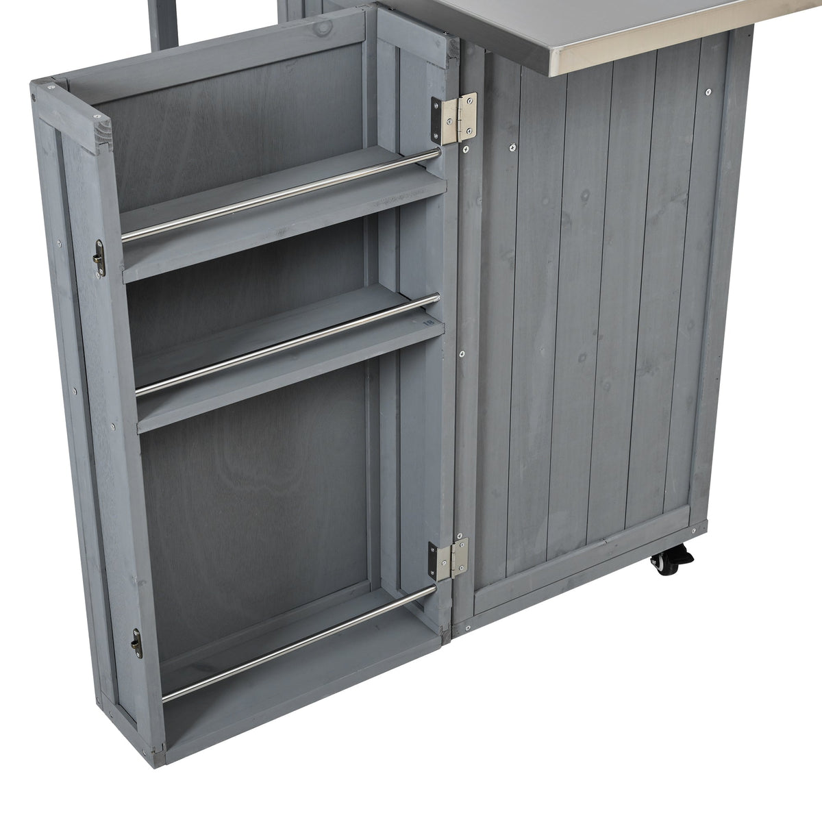 Outdoor Kitchen Island fir wood prep station with stainless steel top weathered gray finish HouseOfZazla on Tampa Home & Garden Store