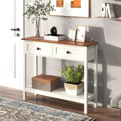 Farmhouse Console Table With 2 Drawers and Shelf