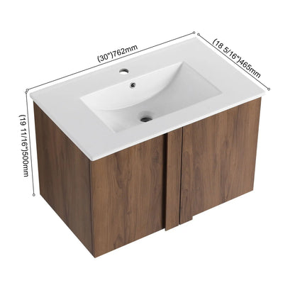 Floating bathroom vanity with sink combo, white ceramic sink on a wood veneer cabinet, 30in wide on Tampa Home & Garden Store