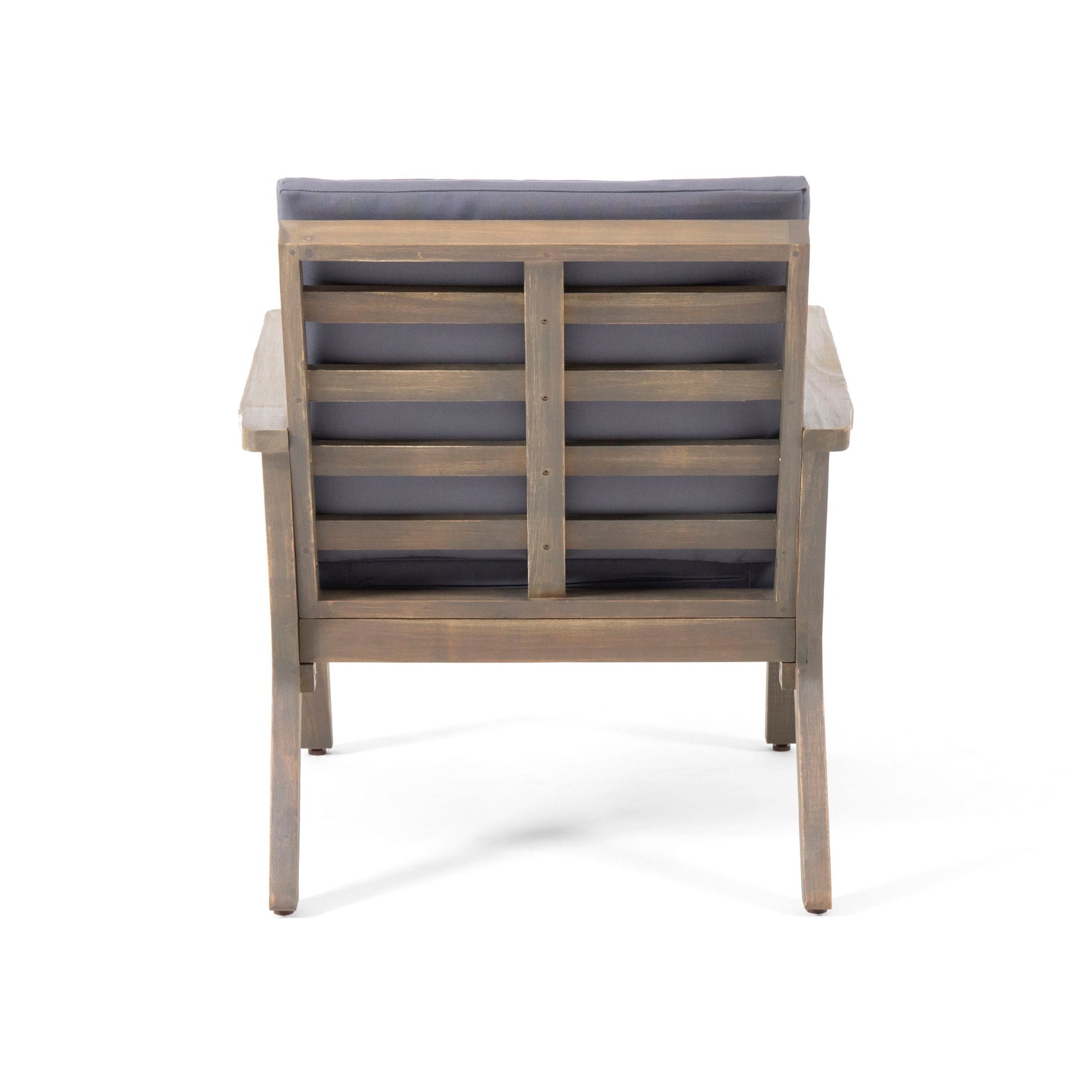 Outdoor Club Chair With Cushion by HouseOfZazla, wooden slat-frame armchair with gray cushion on Tampa Home & Garden Store