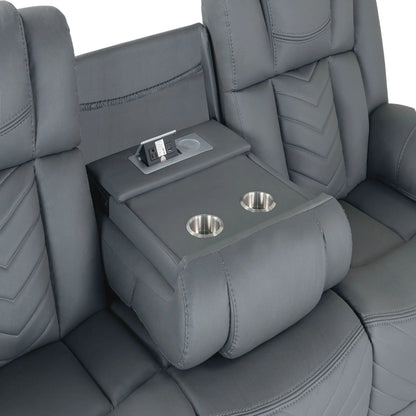 Raize 10 Power Reclining Sofa in gray leather with center console and two cup holders on Tampa Home & Garden Store